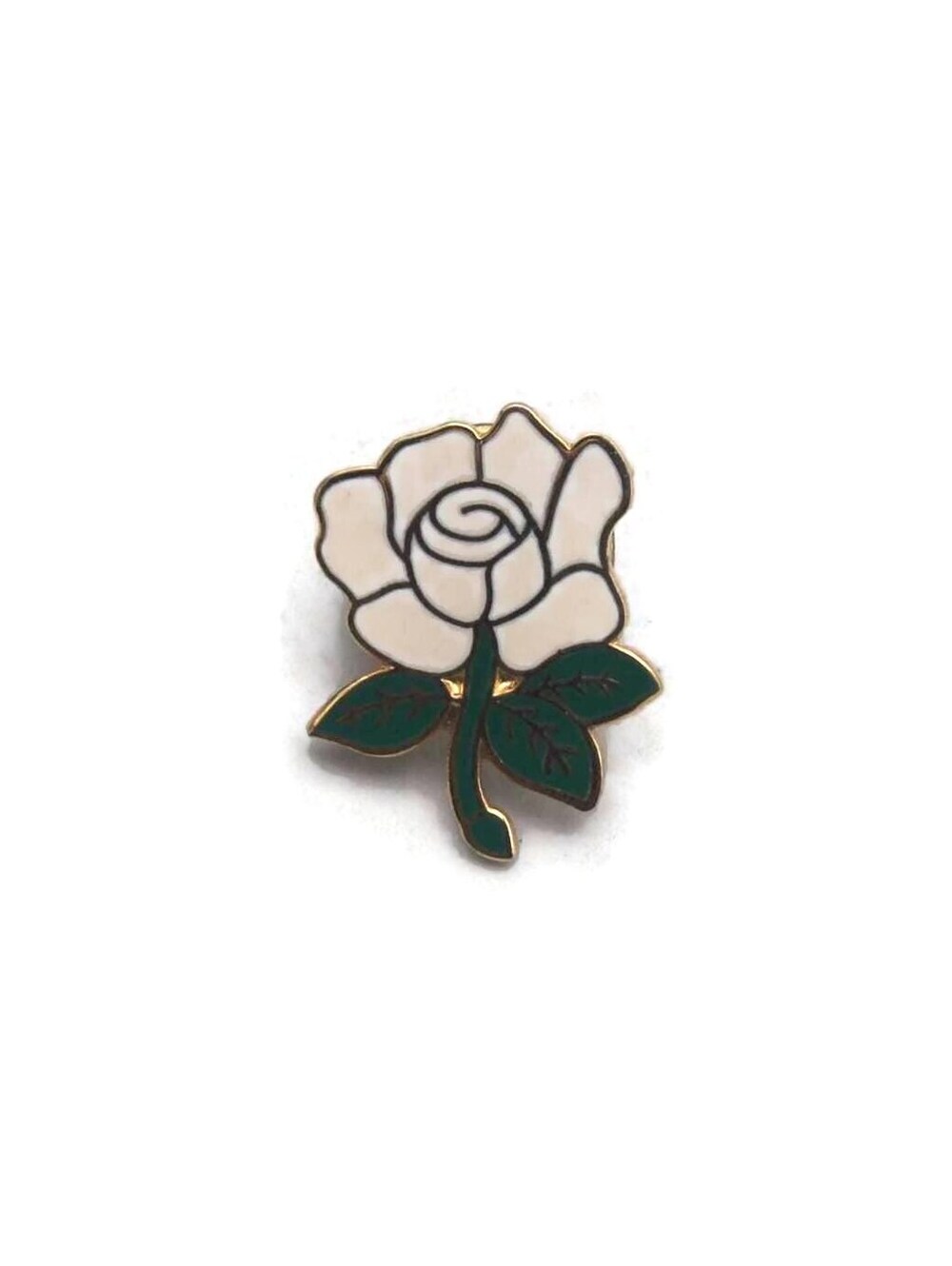 Vintage Gold Tone, White and Green Enamel Cloisonne Floral Lapel Pin, Brooch.